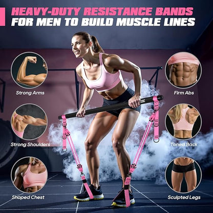 Pilates Bar Kit with Resistance Bands, Heavy Duty Pilates Equipment for Men, Strength Training Bar for Legs, Hip, Back, Arm, Abs, Chest, Shoulders, Portable Home Gym Full Body Workout Equipment