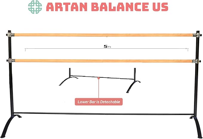 Ballet Barre Portable for Home or Studio, Height Adjustable Bar for Stretch, Pilates, Dance or Active Workouts, Single or Double Bar, Kids and Adults