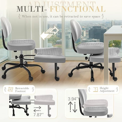 Furmax Ergonomic Criss Cross Legged Office Chair with Wheels, 360°Swivel Adjustable Height Kneeling Desk Chair with Footrest for ADHD, Yoga, Meditation, Home Office (Leather, Gray)