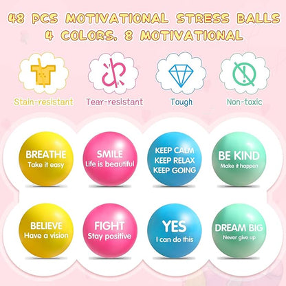 Liliful 48 Pieces Motivational Stress Balls Bulk for Adults Fidget Toys End of The Year Gifts Inspirational Squeeze Balls Employee Appreciation Gift Adult Goodie Bag 2. 2 Inch(Macaron Color)