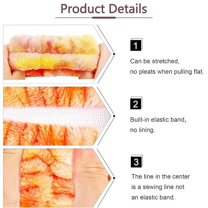 VELSCRUN Spa Headband, Makeup Face Wash Skincare Headbands, 5 Pcs Orange Sponge Bow Tie Get Ready HairBand Facial Wristband Hair Clips Set, Stuff for Teen Girls Women Trendy Hair Accessories