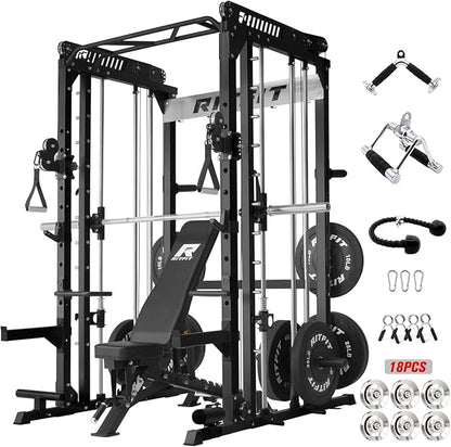RitFit M1 & M1 Pro Smith Machine with Cable Crossover System, Multi-Function Squat Rack Power Cage for Home Gym, Power Rack and Packages