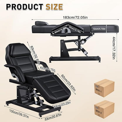 Fully Electric Tattoo Chair for Clients with Removable Handle and Headrest, 3-Motors Adjustable Backesrt&-Legrest Tattoo Bed, Multi-Functional Facial Bed Capacity 460LBS for Estheticians, Black