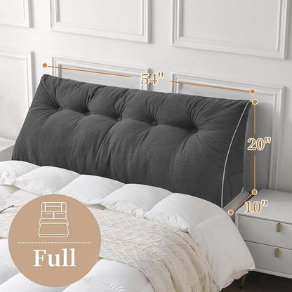 Sasttie Headboard Pillow Full, Wedge Pillow Headboard for Sitting Up in Bed, Back-Rest Support Triangular Cushion for Reading - Features Removable Washable Cover, Dark Grey