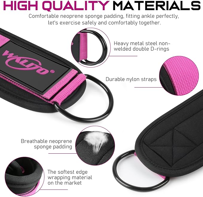 WALITO Gym Ankle Straps for Working Out - Glute Ankle Cuff Kickback Strap, Gym Cable Machine Accessories for Women Glute Leg Extensions, Hip Abductors & Lower Body Exercises Equipment
