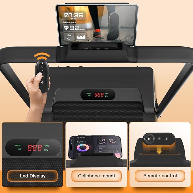 ANCHEER Foldable Treadmill with 12% Incline, 3.0HP Walking Pad Treadmills with Handle Bar, 320LBS Capacity/2S Folding/Widened Belt, Quiet Portable Walking Treadmill Under Desk with LED