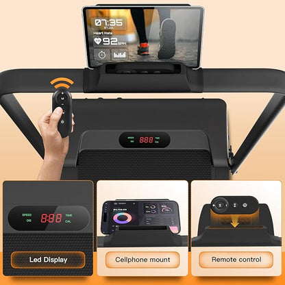ANCHEER Foldable Treadmill with 12% Incline, 3.0HP Walking Pad Treadmills with Handle Bar, 320LBS Capacity/2S Folding/Widened Belt, Quiet Portable Walking Treadmill Under Desk with LED
