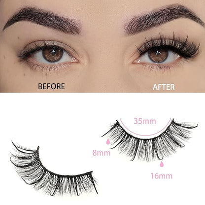 FARRED Wispy Lashes Hybrid Mink Eyelashes 14 Pairs Short Cat Eye Natural Fluffy False Eyelashes Faux Mink Strip Eye Lashes Pack for Daily Makeup (F17 | 8-16 mm)