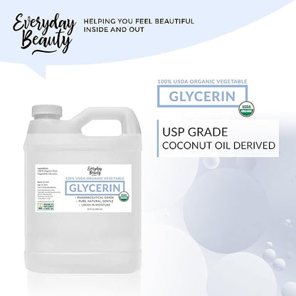 100% Organic Glycerin – USDA Certified - Perfect for DIY Beauty Products, Crafts, and Formulations – Derived From Coconut – Skin and Hair Moisturizer for Deep Hydration – 32 Fl Oz – By Everyday Beauty
