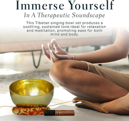 Tibetan Singing Bowl, Handcrafted Singing Bowl for Meditation, Prayer & Holistic Healing, Yoga Accessories, 10.5” Sound Bowl with Wooden Striker, Artisanal Pouch & Cushion