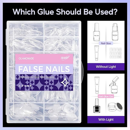 Short Gel Nails Kit: 312pcs Almond Clear Press on Nail Tips - Professional Acrylic Nail Extensions Full Cover Pre-Shaped Fake Nails for Salon DIY at Home with 12 Sizes