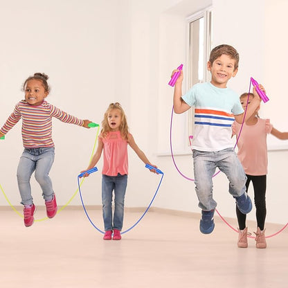 Elcoho 6 Pack Colorful Kids Jump Rope Set Adjustable Plastic Kids Jump Rope Great Party Favor Skipping Rope Outdoor Jump Ropes Great Party Favor