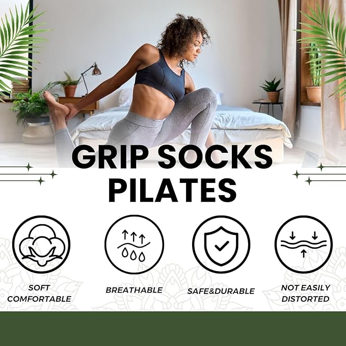 3/6 Pairs Cute Pilates Socks with Grips,Yoga Socks Barre Sock Non Slip Embroidery for Barre Ballet Barefoot Workout