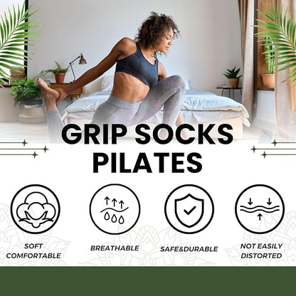 3/6 Pairs Cute Pilates Socks with Grips,Yoga Socks Barre Sock Non Slip Embroidery for Barre Ballet Barefoot Workout