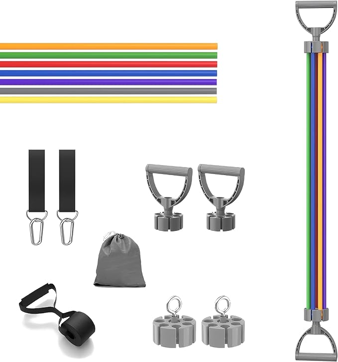 Resistance Bands Set 17 Piece - Exercise Tubes with Handles, Door Anchor, Ankle Straps & Carry Bag - Shape Body & Home Workouts