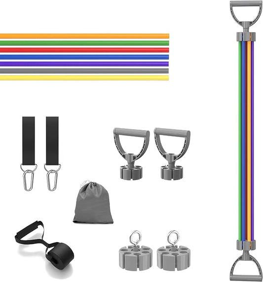 Resistance Bands Set 17 Piece - Exercise Tubes with Handles, Door Anchor, Ankle Straps & Carry Bag - Shape Body & Home Workouts