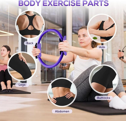 Pilates Ring Essentials Kit for Women,Home Fitness Equipment Sets with 12''Pilates Ring,2 Pilates Ball,Yoga Brick,Elastic Band & Other Accessories Suitable for Exercise & Shape Up-13PCS