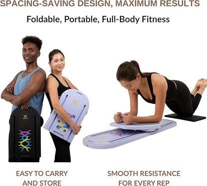 7-in-1 Pilates Reformer Board, Portable Pilates Board Foldable Pilates Reformer Equipment with Timer for Home Workouts with Resistance Bands Core Glider Push-Up Handles Balance Trainer Pilates Machine