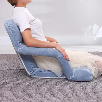 WoodShine Adjustable 6-Position Padded Floor Chair with Arms Folding Floor Seating Pillow Gaming Chair (Morandi Blue)