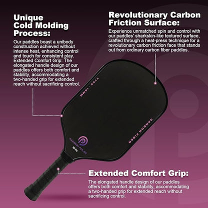 Pickleball Paddles 2025,Raw Carbon Fiber Surface（CFS） 16mm T700 High Grit & Spin, Pro Pickle Ball Paddles Designed for Ultimate Spin & Consistency