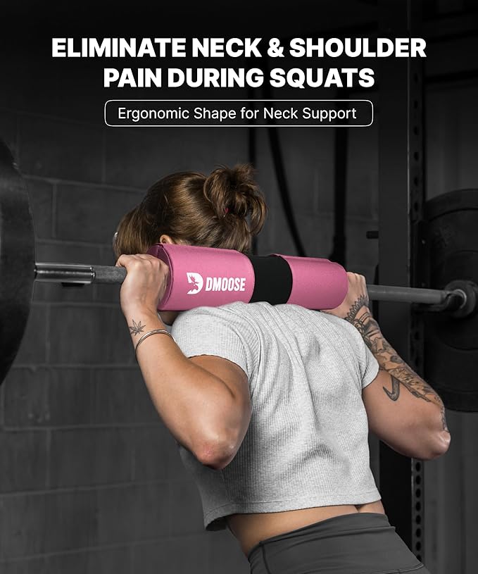 DMoose Fitness Barbell Pad for Hip Thrust, Squat & Lunges - Non-Slip Thick Foam Cushion for Neck and Back Support with Two Straps - Hip Thrust Pad for Leg Day - Fits All Olympic Bars and Smith Machine