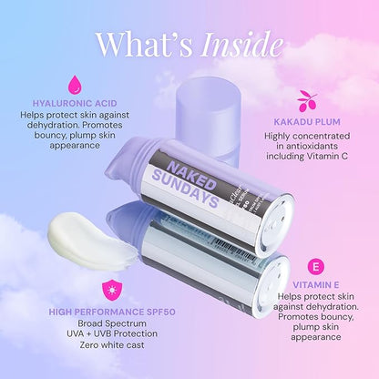 Naked Sundays CabanaClear SPF 50 Water Gel Serum - Invisible, Lightweight, & Hydrating Facial Sunscreen with Hyaluronic Acid, Broad Spectrum, Oil-Free, Silicone Free, Fragrance-Free for All Skin Types