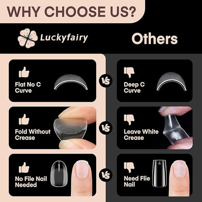 Short Oval Round Nail Tips, 504Pcs Pre-shaped Gel Short Nail Tips Oval Shape, 15 Sizes Half Matte Clear Almond Acrylic False Nails No Need File for Nail Extension DIY Salon