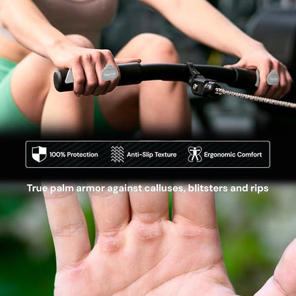 Ergonomic-Gym-Grips-for-Men-&-Women - Soft Silicone Weight Lifting Grips for Dumbbells, Barbells, Pull-Ups, Deadlifts - Fingerless, Sweat-Resistant, Includes Portable Case
