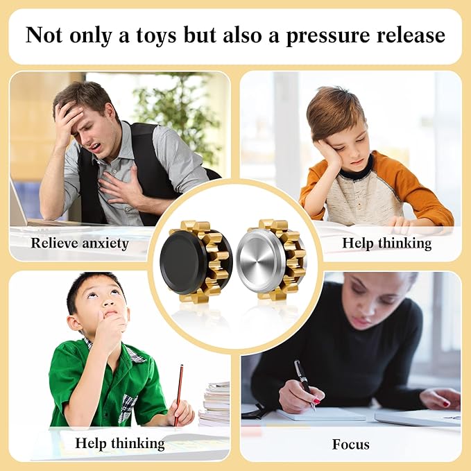 2 Pieces Copper Gear Metal Spinner Toy Small Fidget Toy Solid Metal Brass Gear Mini Steel Bearing for Adults Copper Design Boredom Killing Time Toys(Black, Silver, Gold)