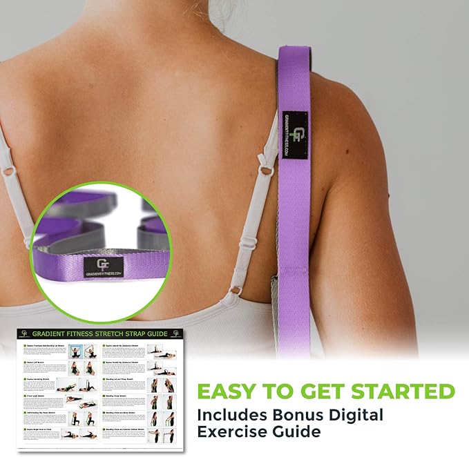 Gradient Fitness Stretching Strap for Physical Therapy, 12 Multi-Loop Stretch Strap 1" W x 8' L, Neoprene Handles, Physical Therapy Equipment, Yoga Straps for Stretching, Leg Stretcher.
