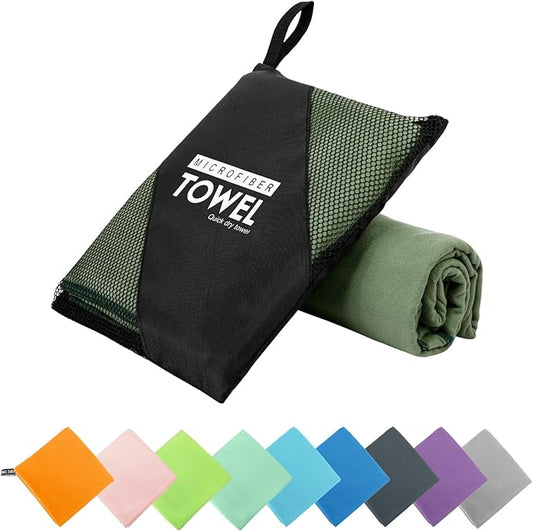 Microfiber Travel Towel, Soft Lightweight Quick Dry Towel, Super Absorbent Compact Travel & Sports & Beach Towels for Camping, Backpack, Gym, Swimming, Yoga, Hiking (XS:12"×24" -ArmyGreen)