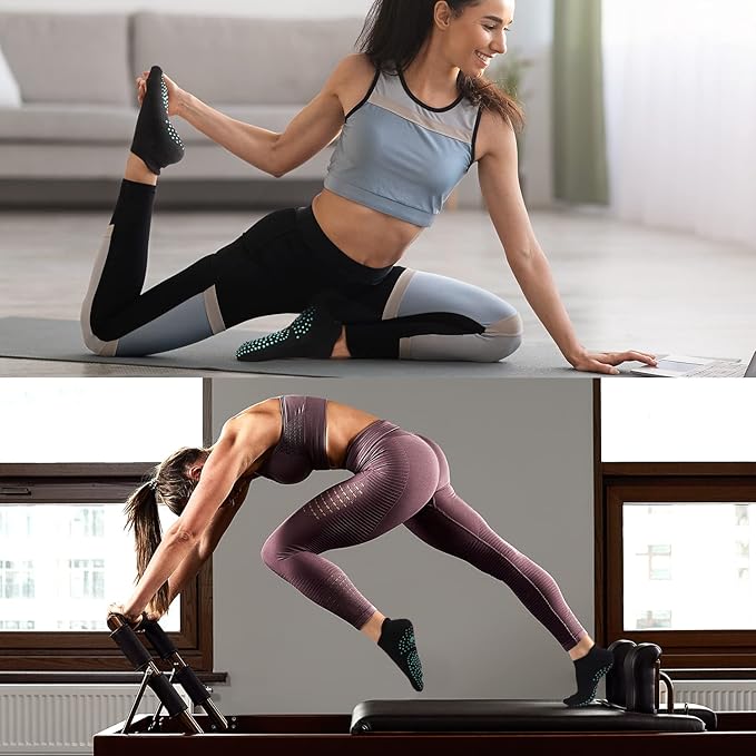 Pilates Socks for Women, Cushioned Ankle Grippy Non Slip Socks for Yoga, Hospital, Barre, Sports Home Slipper 2/4 Pairs