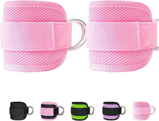 Fitness Ankle Straps for Cable Machines, 2 Pack Comfortable Adjustable Padded Ankle Wrist Cuffs, Kickback Glute Workouts for Men Women, D-Ring Leg Straps with Neoprene Padding