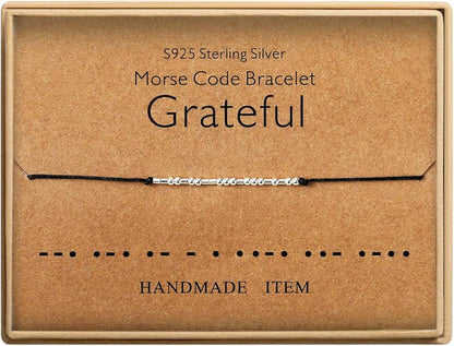 KGBNCIE Morse Code Bracelet for Women Sterling Silver Beads on Silk Cord Secret Message Fuck Friendship Inspirational Encouragement Bracelet Gift for Her