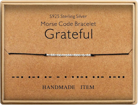 KGBNCIE Morse Code Bracelet for Women Sterling Silver Beads on Silk Cord Secret Message Fuck Friendship Inspirational Encouragement Bracelet Gift for Her