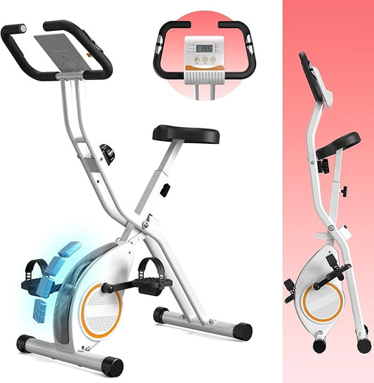 Foldable Exercise Bike for Small Apartments, Stationary Bikes for Home, Indoor Portable Cycling Bike with 16-Level Magnetic Resistance, 260LBS Capacity, 5.5 LBS Flywheel, Designed for Small Space Workout 816