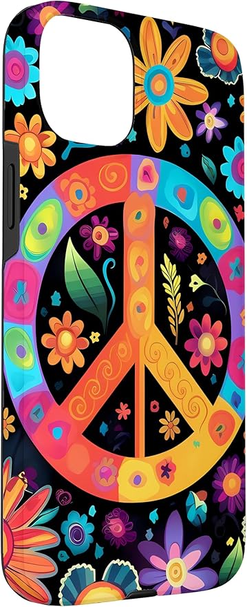 iPhone 15 Plus Peace Sign Hippie Floral Case