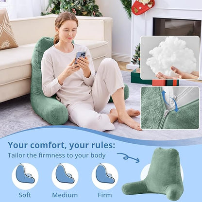 Sasttie 25-inch Reading Pillows for Sitting in Bed Adult, Jumbo Velvet Back Pillow Bed Sitting Up, XL High Back-Rest Support Cushion for Sit Up on Couch & Floor, Oeko-Tex Certified, Green