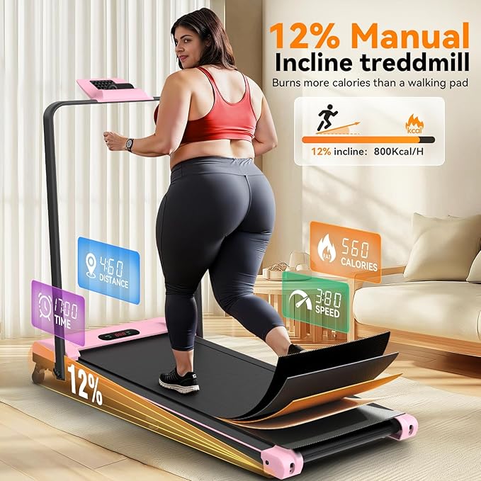 ANCHEER Foldable Treadmill with 12% Incline, 3.0HP Walking Pad Treadmills with Handle Bar, 320LBS Capacity/2S Folding/Widened Belt, Quiet Portable Walking Treadmill Under Desk with LED