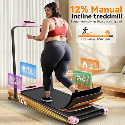 ANCHEER Foldable Treadmill with 12% Incline, 3.0HP Walking Pad Treadmills with Handle Bar, 320LBS Capacity/2S Folding/Widened Belt, Quiet Portable Walking Treadmill Under Desk with LED
