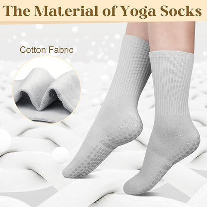 Justay 6 Pairs Pilates Socks with Grips for Women Soft Non Slip Crew Cotton Athletic Workout Barre Hospital Yoga Socks