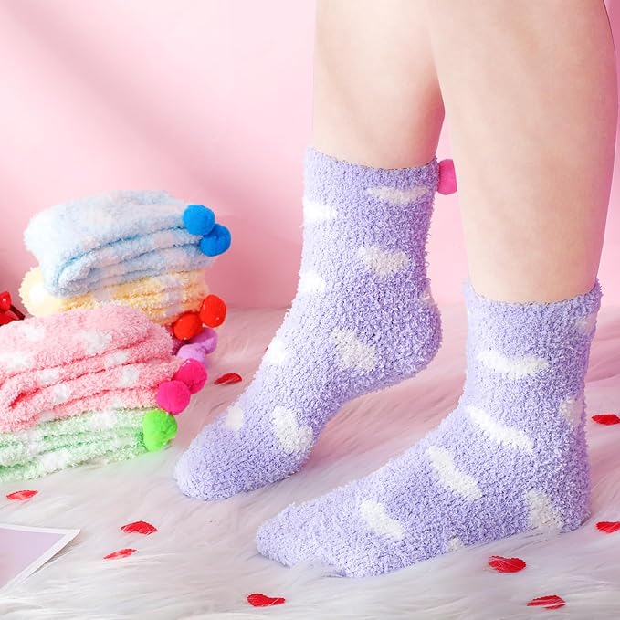 Geyoga 6 Pair Christmas Cupcake Fuzzy Socks for Women Cute Cozy Fluffy Winter Warm Slipper Socks