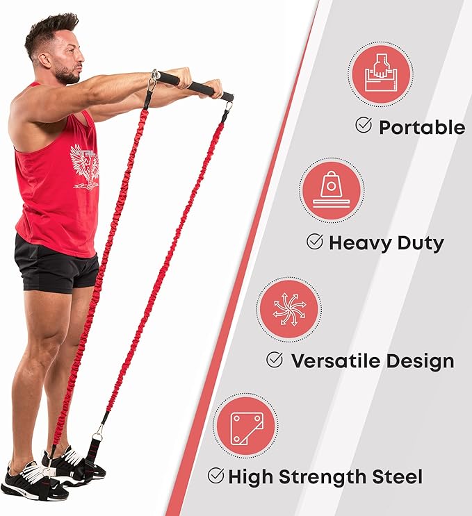 Resistance Band Bar for Fitness - Workout for Exercise, Squat, Biceps, Triceps, Shoulders, Back - Adjustable 3 Parts for Resistance Bands - Durable Portable Steel Pilates Bar