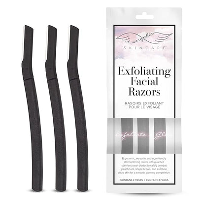Seraphic Skincare Exfoliating Facial Razors Blades (3pc) – For Eyebrows, Peach Fuzz & Exfoliation – Dermaplane Face Razor for Women Face – Wheat Straw Handle & Swedish Stainless Steel Blades