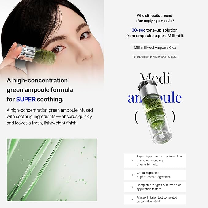 MILLIMILLI MediAmpoule – Cica Serum | Calming Centella Asiatica Face Ampoule with TECA & Panthenol | Hydrating Korean Skin Care Serum for Face, 15ml
