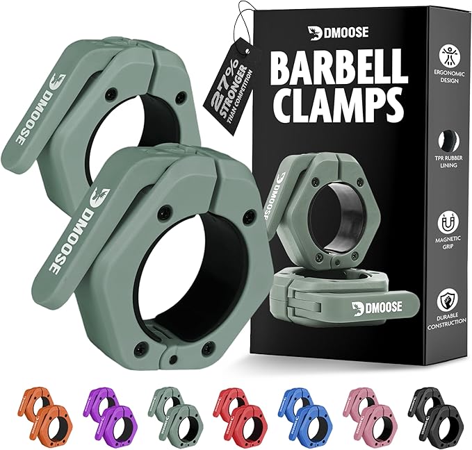DMoose Fitness Barbell Clips 2 Inch (Pair) - Quick Release Olympic Barbell Clamps & Collars with Anti Slip TRP Grip for Secure Weightlifting and Powerlifting - Weight Clips for Bars at Home or Gym