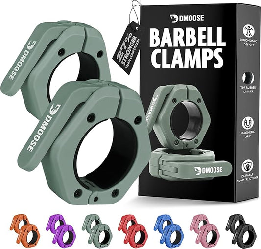 DMoose Fitness Barbell Clips 2 Inch (Pair) - Quick Release Olympic Barbell Clamps & Collars with Anti Slip TRP Grip for Secure Weightlifting and Powerlifting - Weight Clips for Bars at Home or Gym