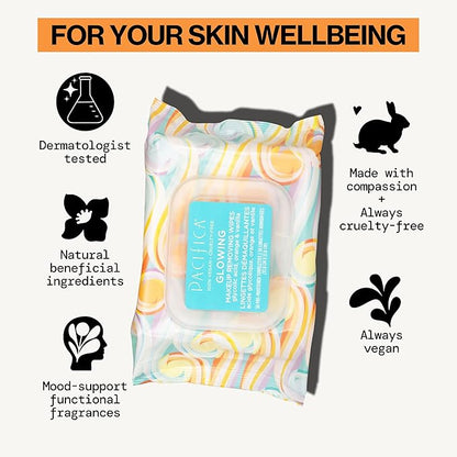 Pacifica Makeup Remover Face Wipes - Disposable Daily Face Cleansing Towelettes Wipes -Biodegradable & Eco-Friendly - Organic- Clean Beauty Vegan & Cruelty-Free Dermatologist Tested 10 Count
