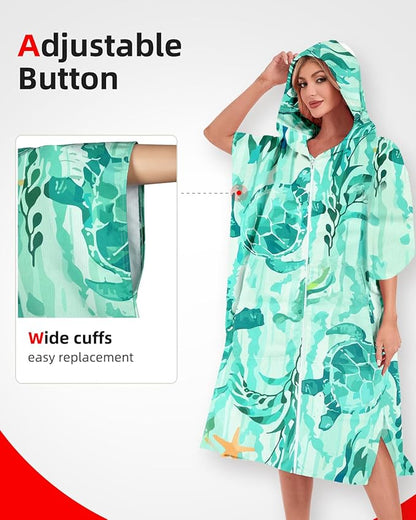 Abahub Surf Poncho Men & Women Towel Poncho Adult with Hood, Thick Quick Dry Changing Poncho Towel, Microfiber Wearable Cover Up for Surfing Beach Swim - Absorbent Changing Towel L (Green Turtle)
