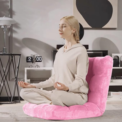 Giantex Floor Chair with Back Support, Folding Sofa Chair with 14 Adjustable Position, Padded Sleeper Bed, Couch Recliner, Floor Gaming Chair, Meditation Chair, Gaming Floor Chairs for Adults(Pink)